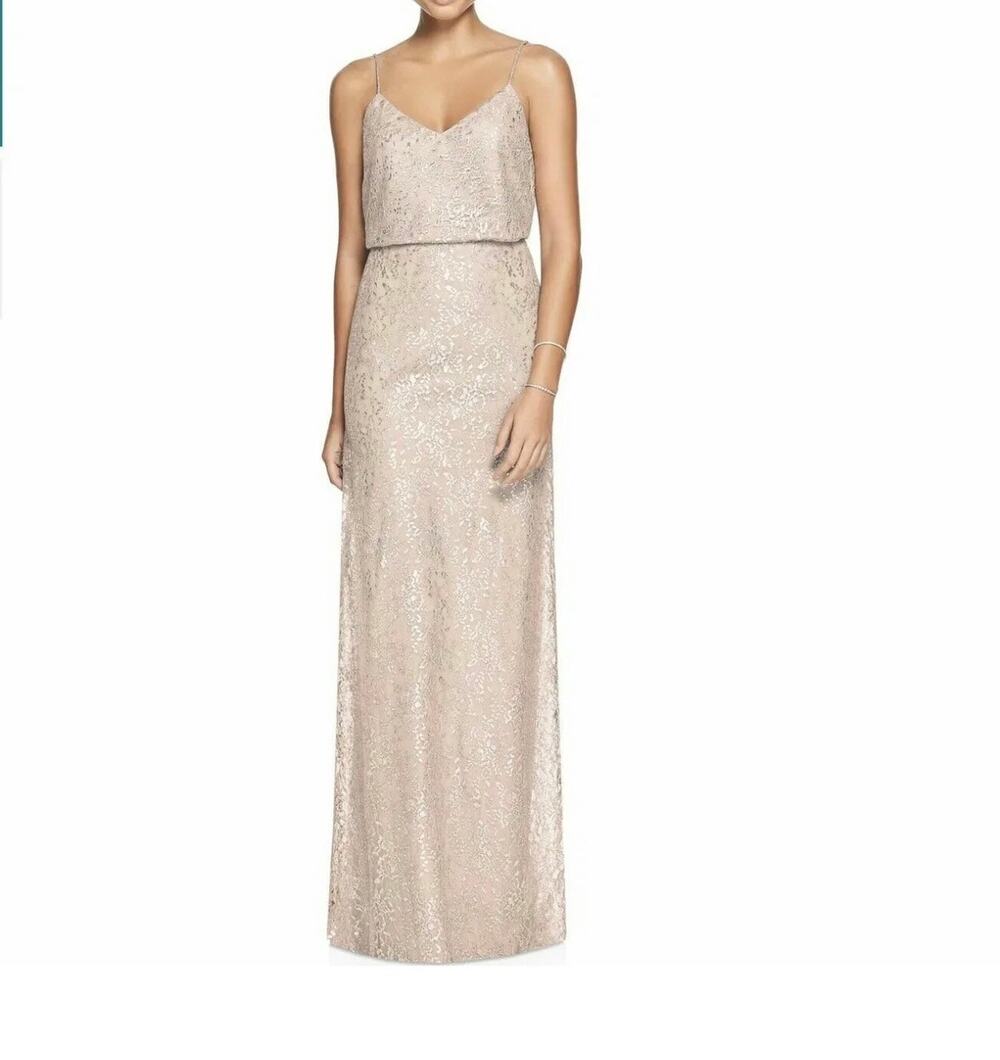 After Six Metallic ROCOCO Lace Top Two-Piece Gown Cameo Pink Size 8